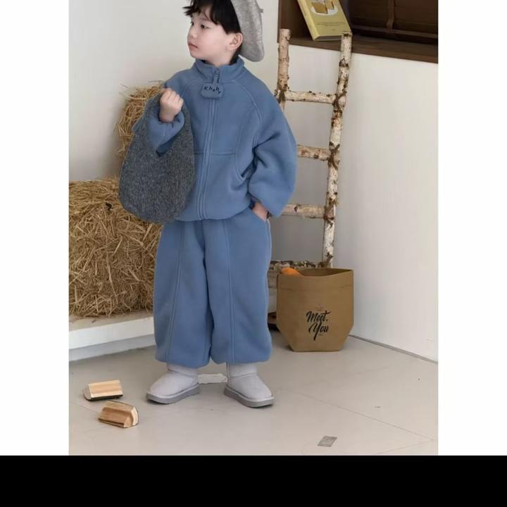 儿童冬季套装男女童2025新款韩版加厚卫衣外套裤子两件套加绒保暖