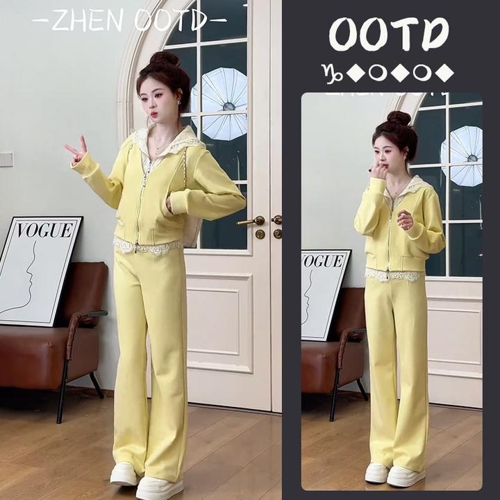 春装搭配一整套2025年新款韩系通勤百搭开衫卫衣显瘦休闲裤两件套