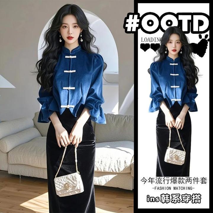 新中式国风衬衫上衣半身裙时尚套装女2025年春季高级感穿搭两件套