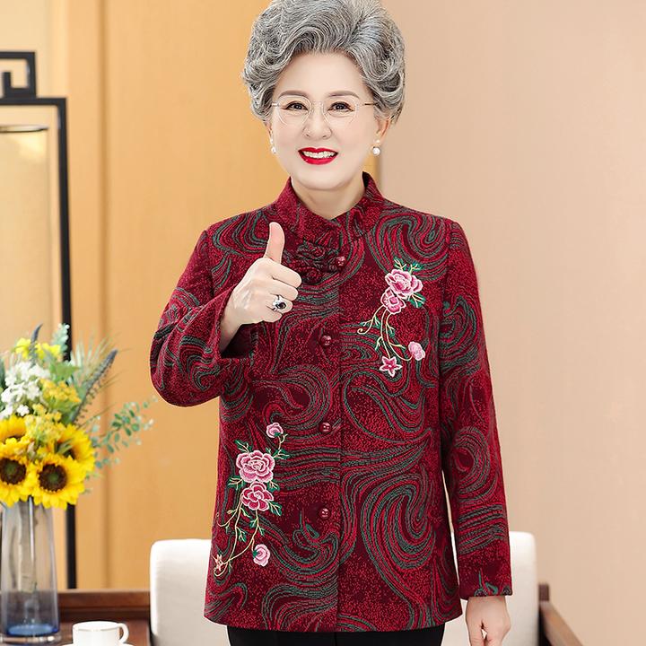 老年人外套秋冬款女装老人奶奶衣服老太太唐装新款妈妈装加绒上衣
