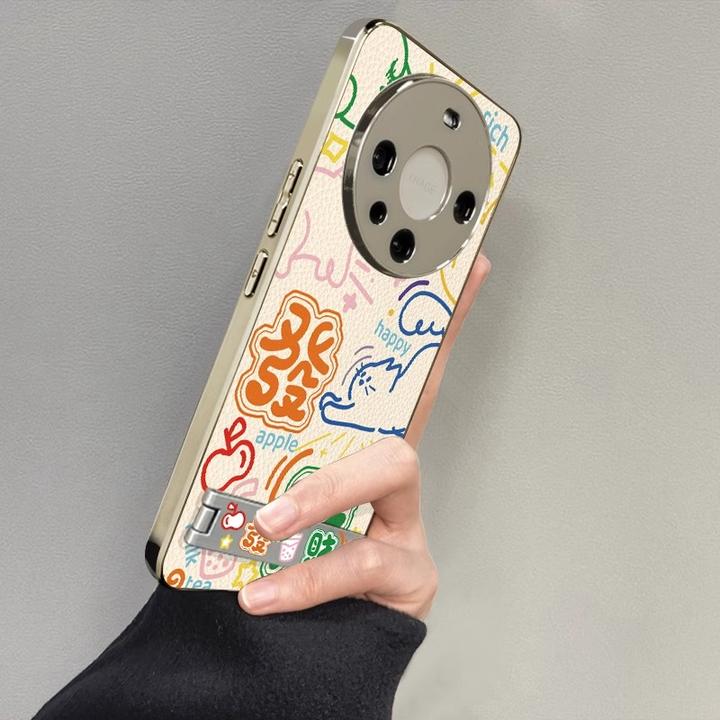 适用华为Mate70Pro手机壳发财线条猫咪Mate60小羊皮带支架50新款