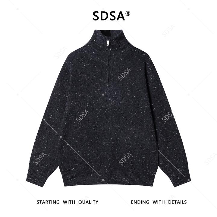 SDSA男士秋冬新款痞帅男装慵懒风半拉链立领针织衫百搭时尚毛衣
