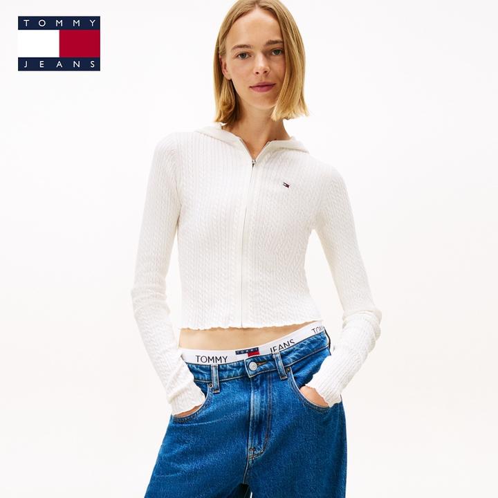 【绞花肌理】Tommy25新款秋冬女装复古修身连帽针织开衫外套21673