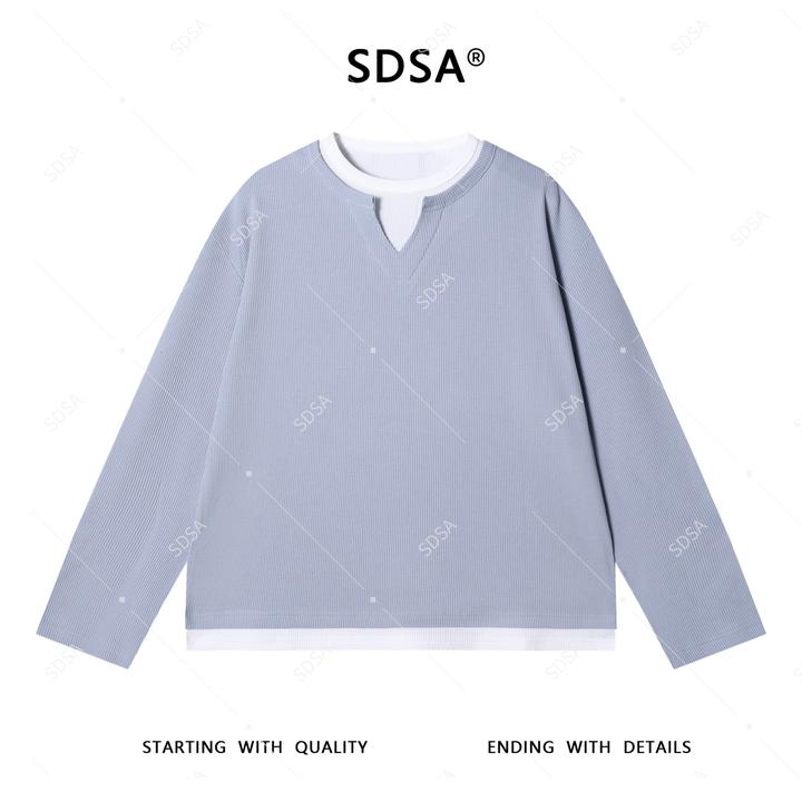 SDSA男士秋冬新款轻奢痞帅男装撞色拼接长袖假两件长袖T恤网红款