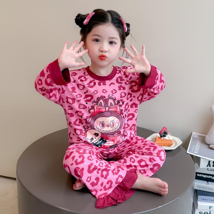 女童睡衣春秋款莫代尔长袖长裤套装2025新款儿童卡通拉布布空调服