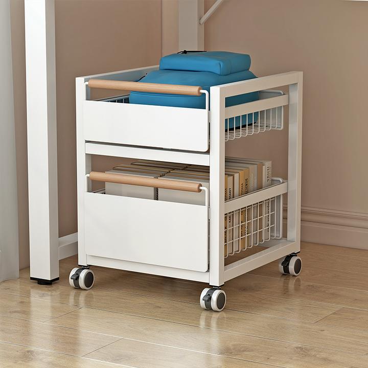 铁艺书包置物架书架落地可移动带轮书桌下小推车书本架钢制收纳柜