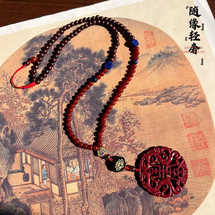 铜合金石英石项链 新中式项链国风配饰复古长款毛衣链双龙吊坠