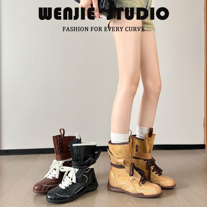 复古美拉德中筒靴2025年新款夏季增高马丁靴撞色运动底短靴拳击靴