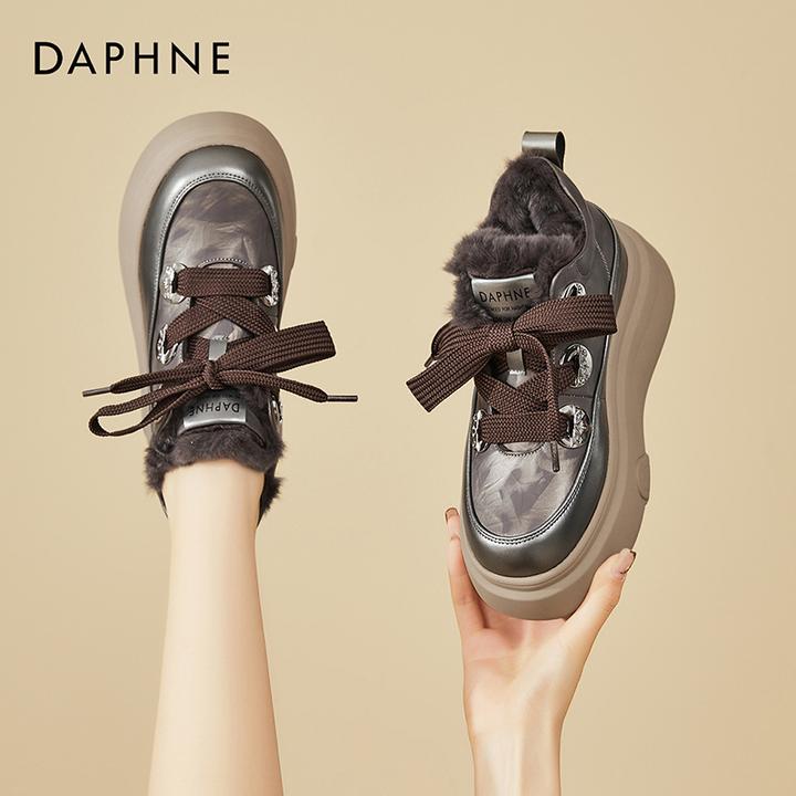 达芙妮冬季加绒雪地靴女2025新款厚底运动板鞋百搭加厚保暖大棉鞋