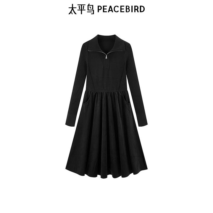 太平鸟女装冬季法式拼接连衣裙A1FAE4219