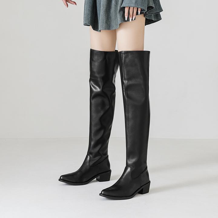 2025年秋冬季新款过膝长筒靴女粗跟复古百搭时尚气质高跟堆堆靴子