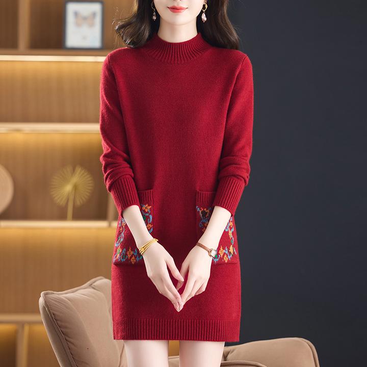 半高领中长款毛衣裙女秋冬2026新款洋气妈妈冬季内搭连衣裙打底厚