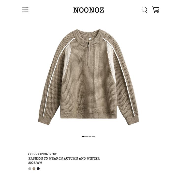 NOONOZ华夫格拼色半拉链毛衣男秋冬潮牌氛围感保暖中性风针织上衣