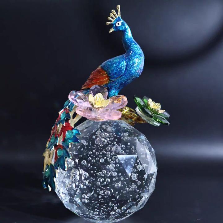 珐琅彩孔雀镜面切割水晶球餐厅餐桌定制餐具