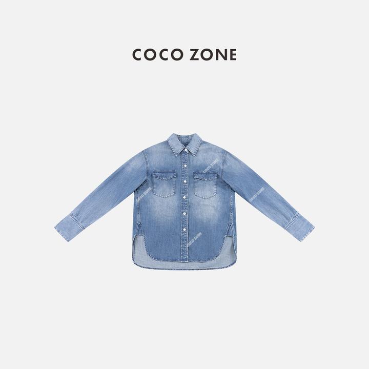 COCO ZONE 刘一一“海岸线”早春polo领牛仔衬衣衬衫CC1D2488