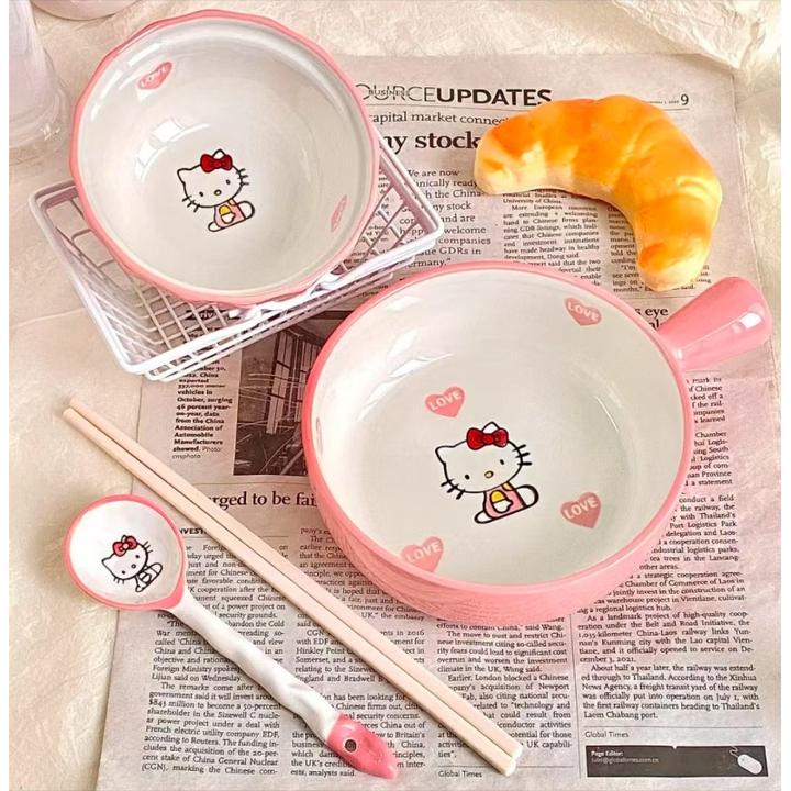 可爱卡通猫手柄碗一人食陶瓷餐具可爱饭碗宿舍ins风家用碗少女心
