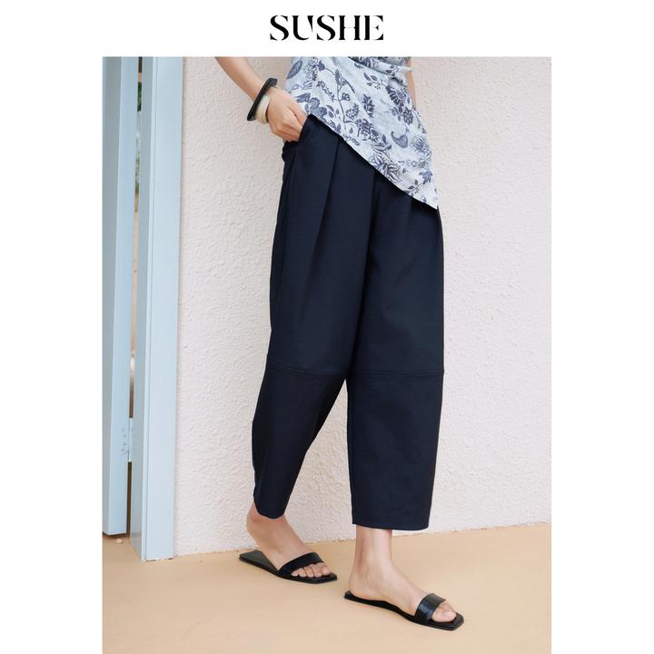 束皙SUSHE 筑轻 漫游都市不易皱肌理感八分直筒香蕉松弛感阔腿裤