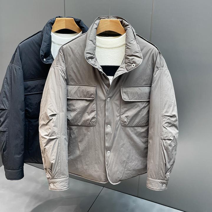 日系工装立领男士白鸭绒轻薄羽绒服秋冬Cityboy风保暖衬衫外套男