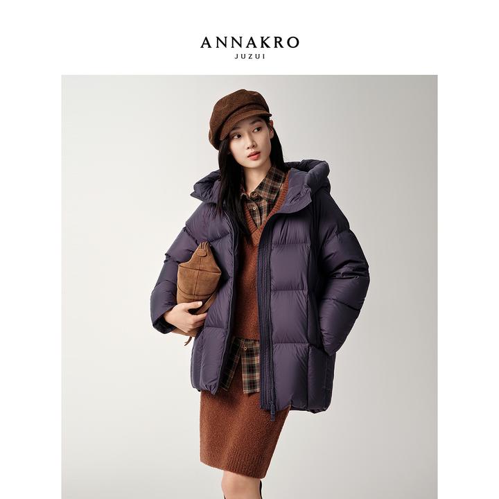 【云朵泡芙】玖姿·安娜蔻O型连帽长鸭绒羽绒服女25冬新KWFD03317