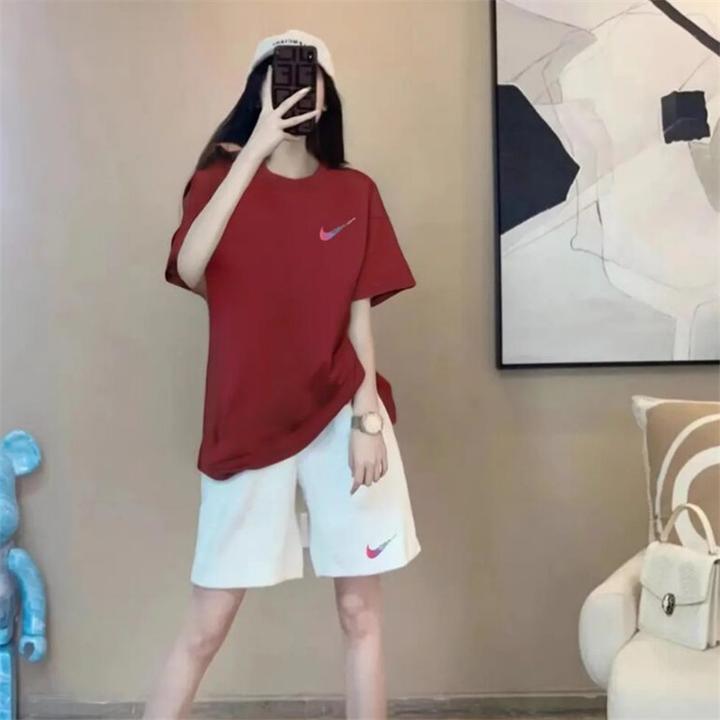 奥特莱斯官方正品夏季套装情侣运动短裤两件ins短袖t恤女休闲旅行