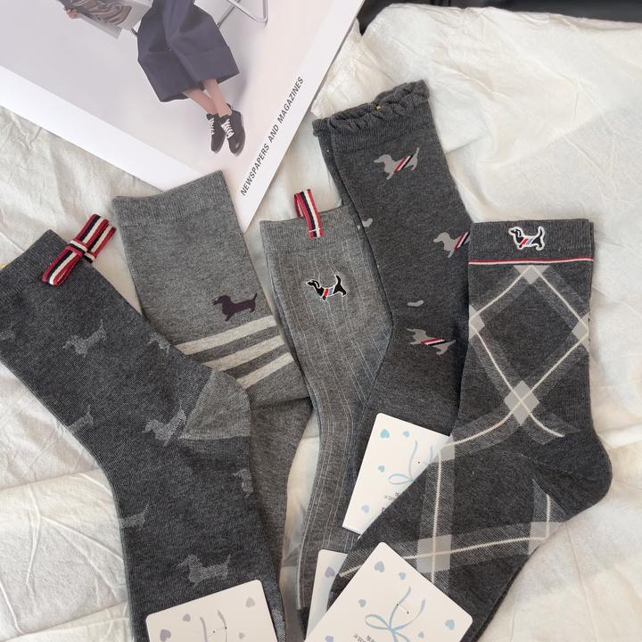 【玻尿酸润肤袜】25年秋款TB腊肠狗ins个性布标女款堆堆袜女款袜子