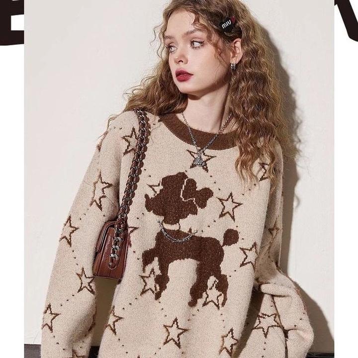 宽松圆领套头毛衣女2024冬季新款小个子慵懒风长袖上衣