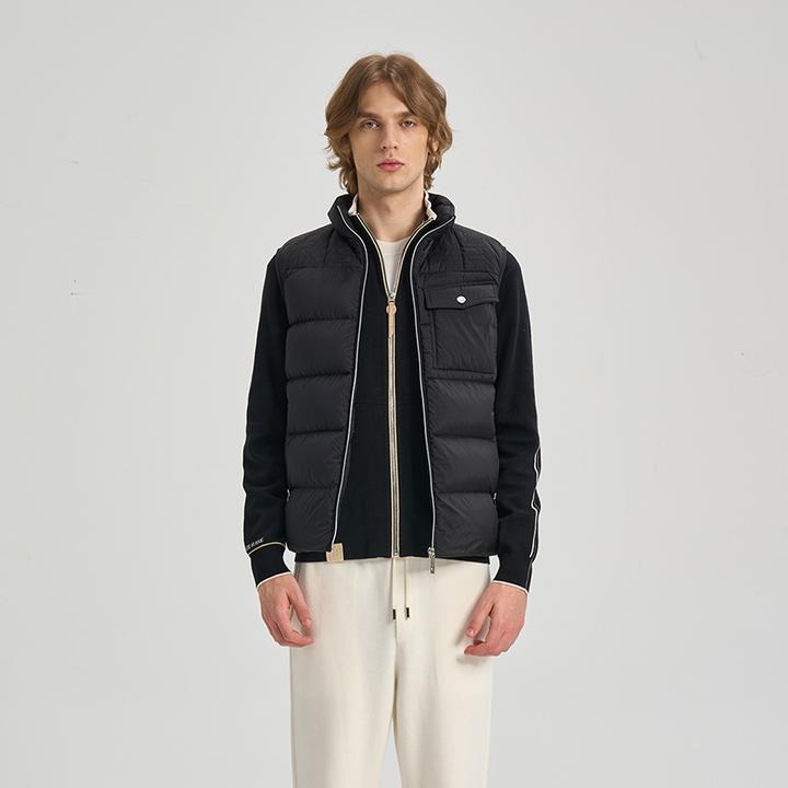 RARE威雅25秋冬白色黑色前胸斜贴袋微皱光泽感拼接绗缝羽马甲