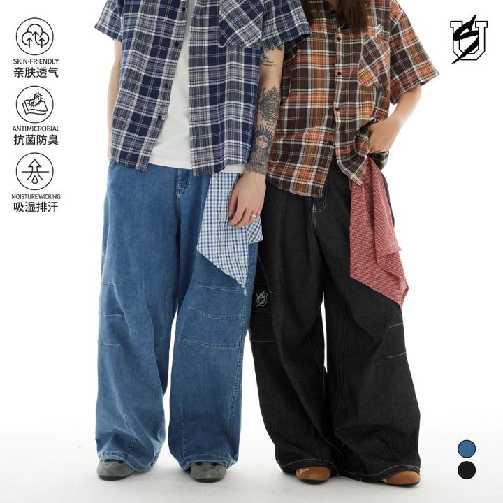 US联邦街牌可拆方巾软牛仔裤美式复古松弛感宽松休闲hiphop裤子