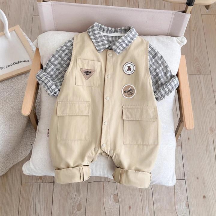 儿童春秋季衬衫套装男宝宝套装洋气新款婴幼儿外出连体爬服