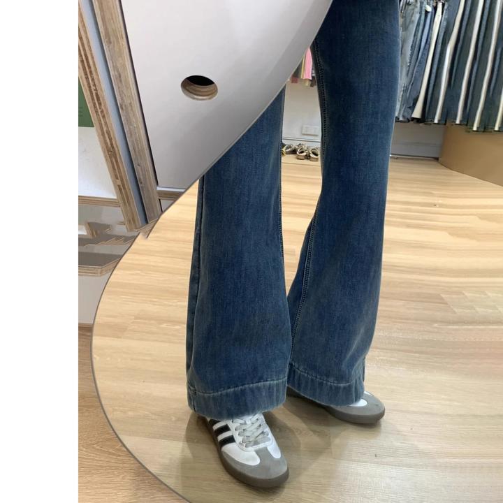 拉夏贝尔复古宽松微喇牛仔裤2025秋季新款气质女装高腰拖地阔腿裤
