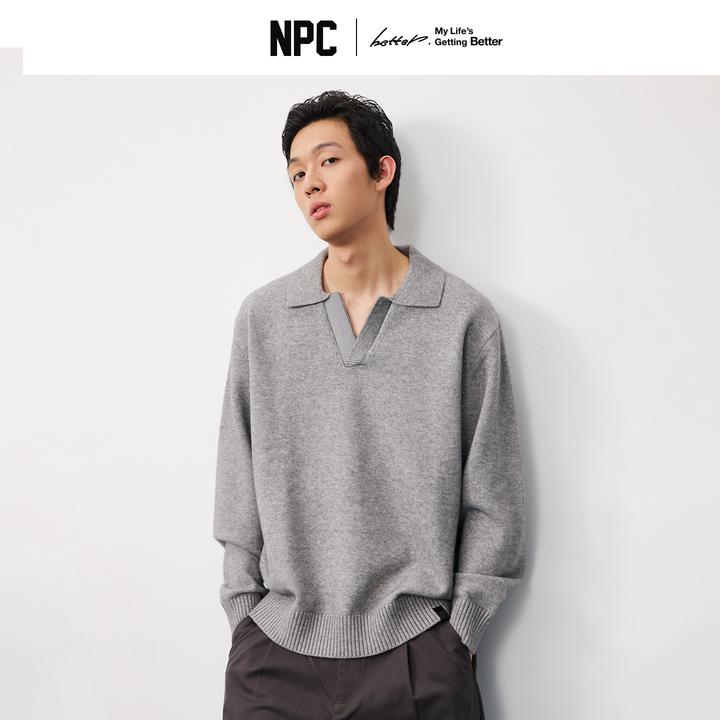 NPC潮牌复古拼接海鸥领休闲针织毛衣男休闲商务潮流NP57SW34