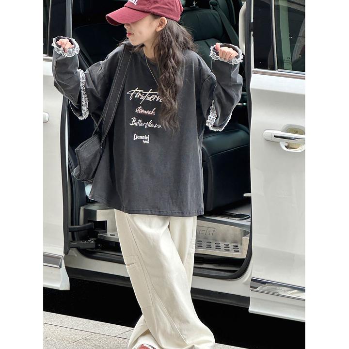 K29779孙小美复古拼接女童长袖T恤秋装儿童上衣2025新大童打底衫t