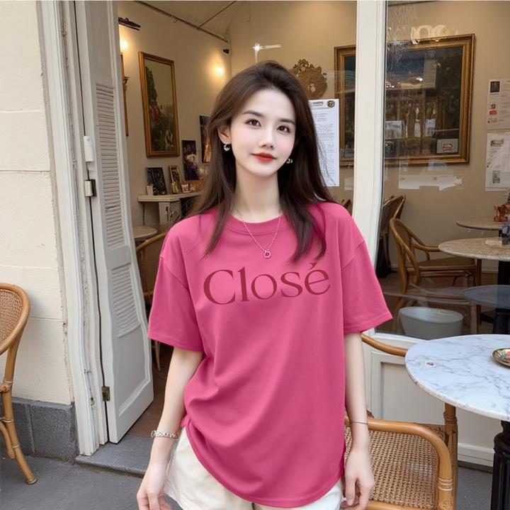 【离夏之梦】撞色字母t恤女夏季透气百搭圆领美式印花纯棉上衣宽松