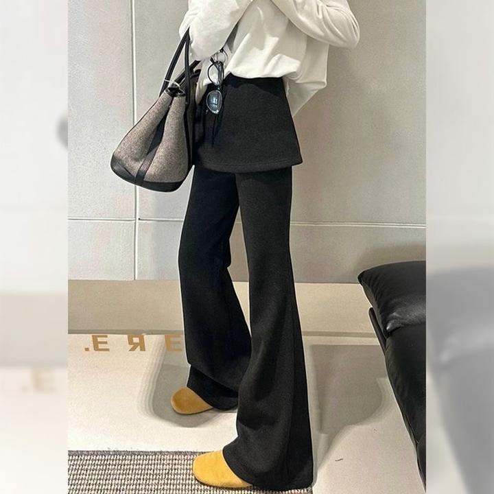 秋冬加绒韩国东大门假两件屁帘微喇叭裤女2025梨形身材显瘦休闲裤