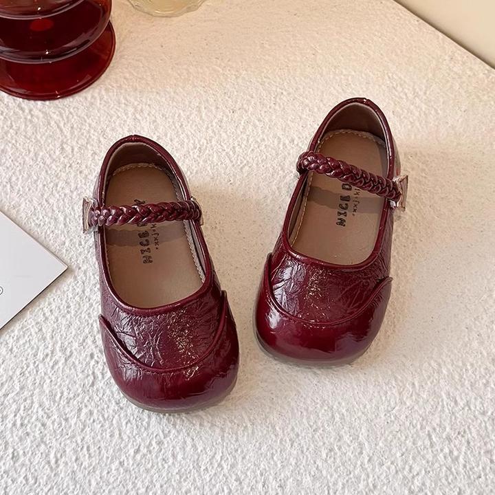 ABC童鞋2025春季新款儿童皮鞋魔术贴复古软底女童鞋浅口麻花单鞋