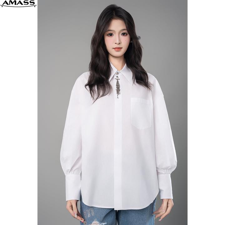 AMASS/阿玛施早春新款设计感时尚百搭纯色灯笼袖衬衫上衣女530052
