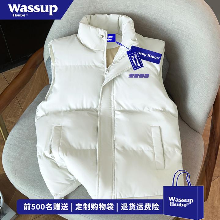 WASSUP HSUBE复古欧美式创意字母外套男秋冬季宽松休闲立领马甲