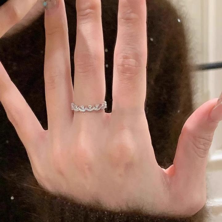 铜合金锆石戒指 锆石蕾丝戒指高级感叠戴开口戒指