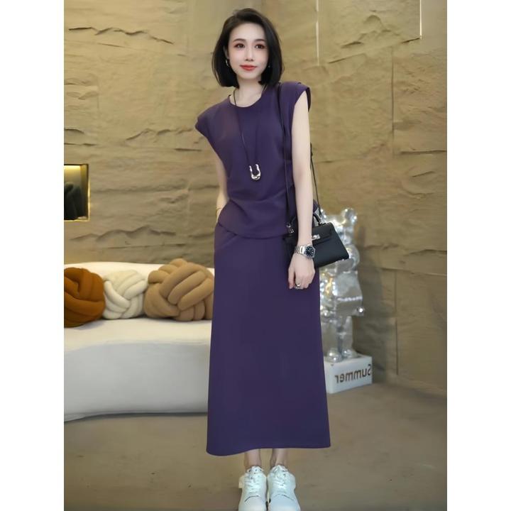 高级感时尚套装裙女士夏季新款洋气减龄短袖上衣高腰半身裙两件套