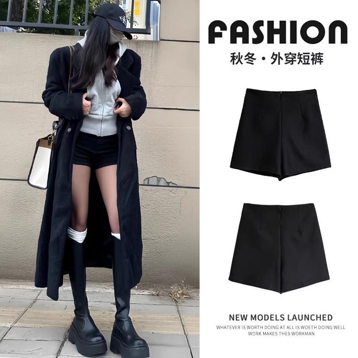 加绒短裤女秋冬2025新款高腰显瘦a字紧身运动热裤黑色弹力打底裤