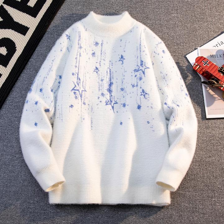 秋冬季仿水貂绒毛衣男孩初高中学生打底衣青少年大童加厚针织衫