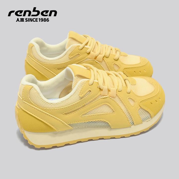 人本爆款黄色阿甘鞋女2025秋季单网透气厚底百搭复古运动薄款女鞋