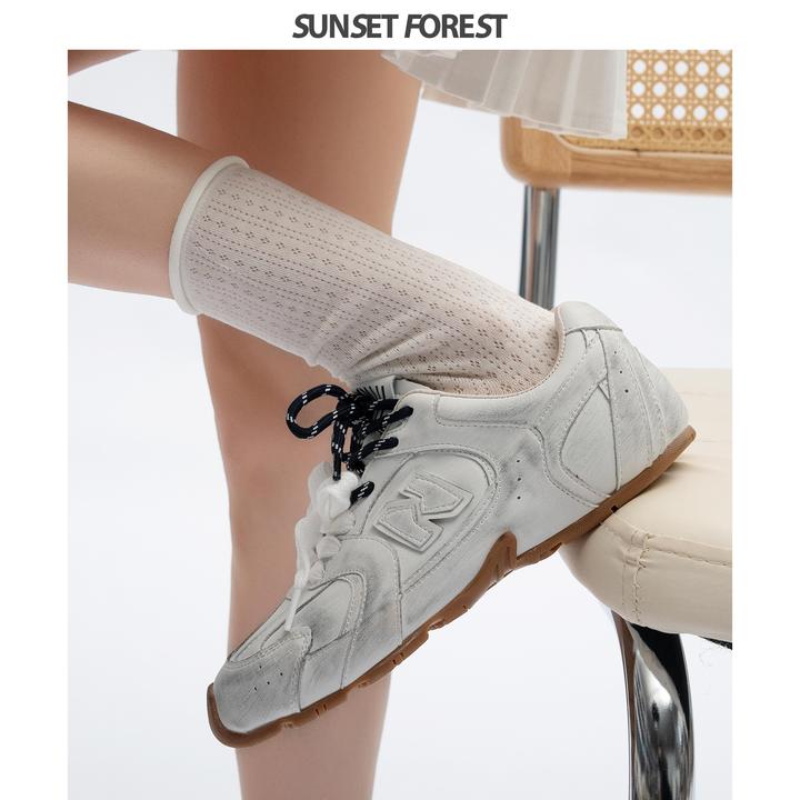 阿轻家双鞋带德训鞋女2025春季新款擦色百搭小白鞋阿甘