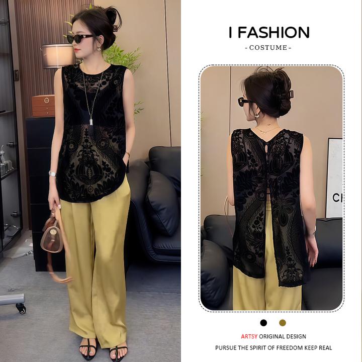 洋气减龄镂空无袖衬衫女2026年夏季新款宽松显瘦后背开叉蕾丝上衣