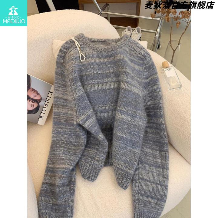 今年流行高级感漂亮毛衣女秋冬季超好看花灰色圆领针织衫内搭上衣