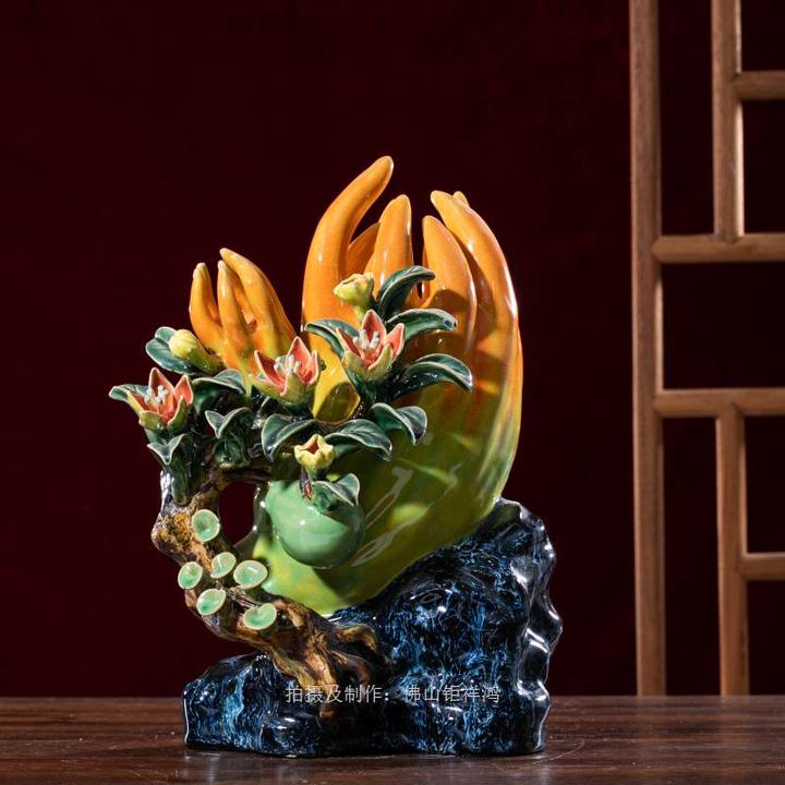 得心应手佛手佛山石湾公仔陶瓷摆件电视柜办公柜装饰玄关屏风客厅