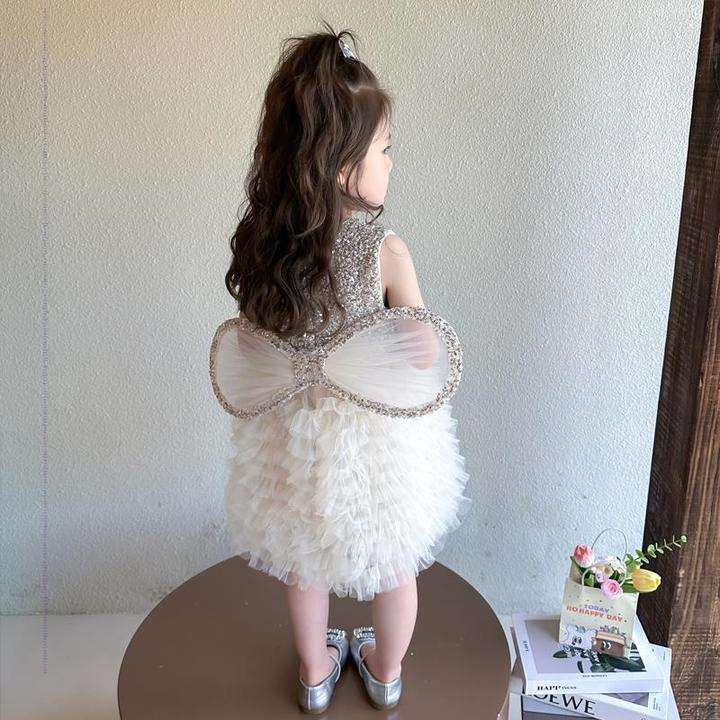 女童无袖连衣裙夏季2025新款儿童背心裙亮片公主裙子宝宝翅膀纱裙