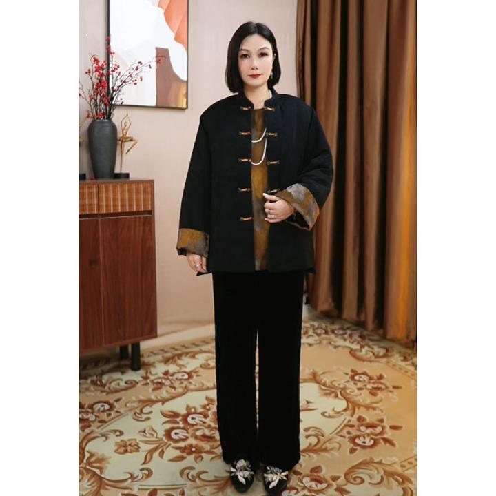 大码女装高级感新中式国风棉服中老年气质复古盘扣宽松夹棉外套