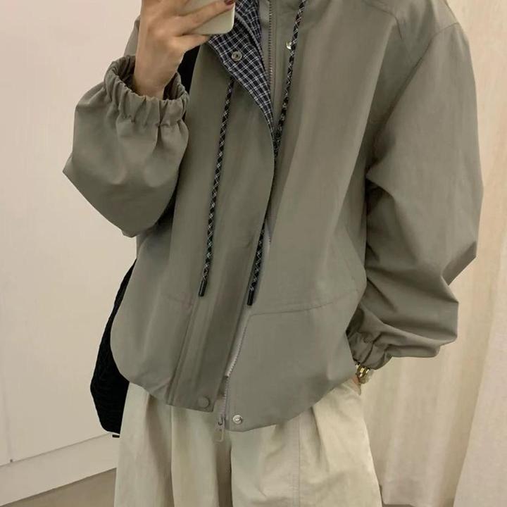 韩系立领夹克短款外套冲锋衣女2025秋季新款宽松百搭长袖开衫上衣