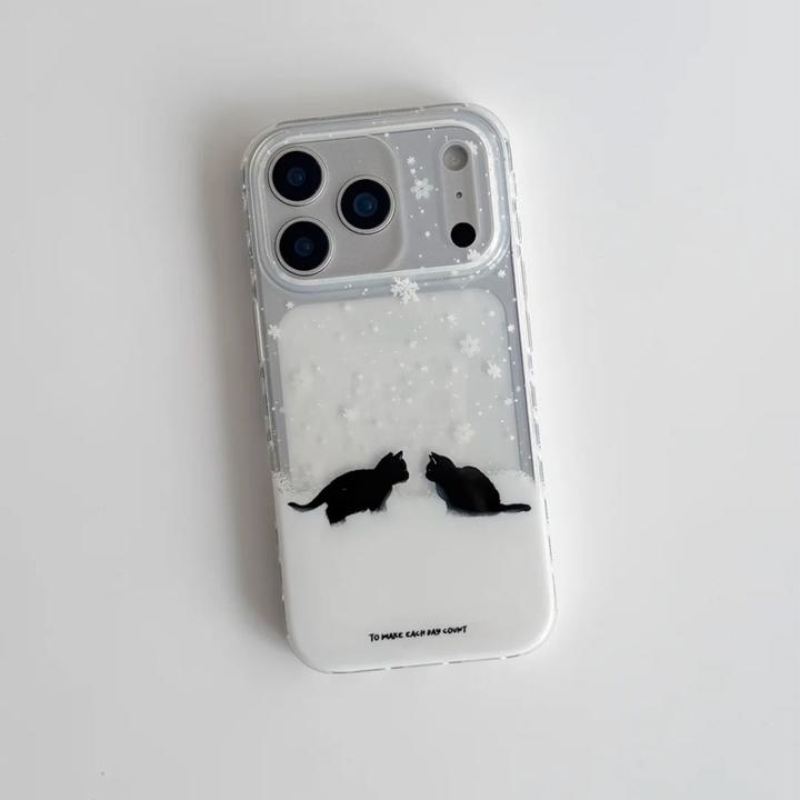 BANCA冬日下雪小黑猫适用iPhone17手机壳苹果16华为vivo小米oppo